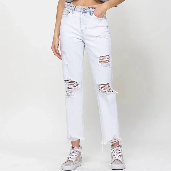 PRICE DROP Calliope Super High Rise Straight Crop Blocking Detail Jeans